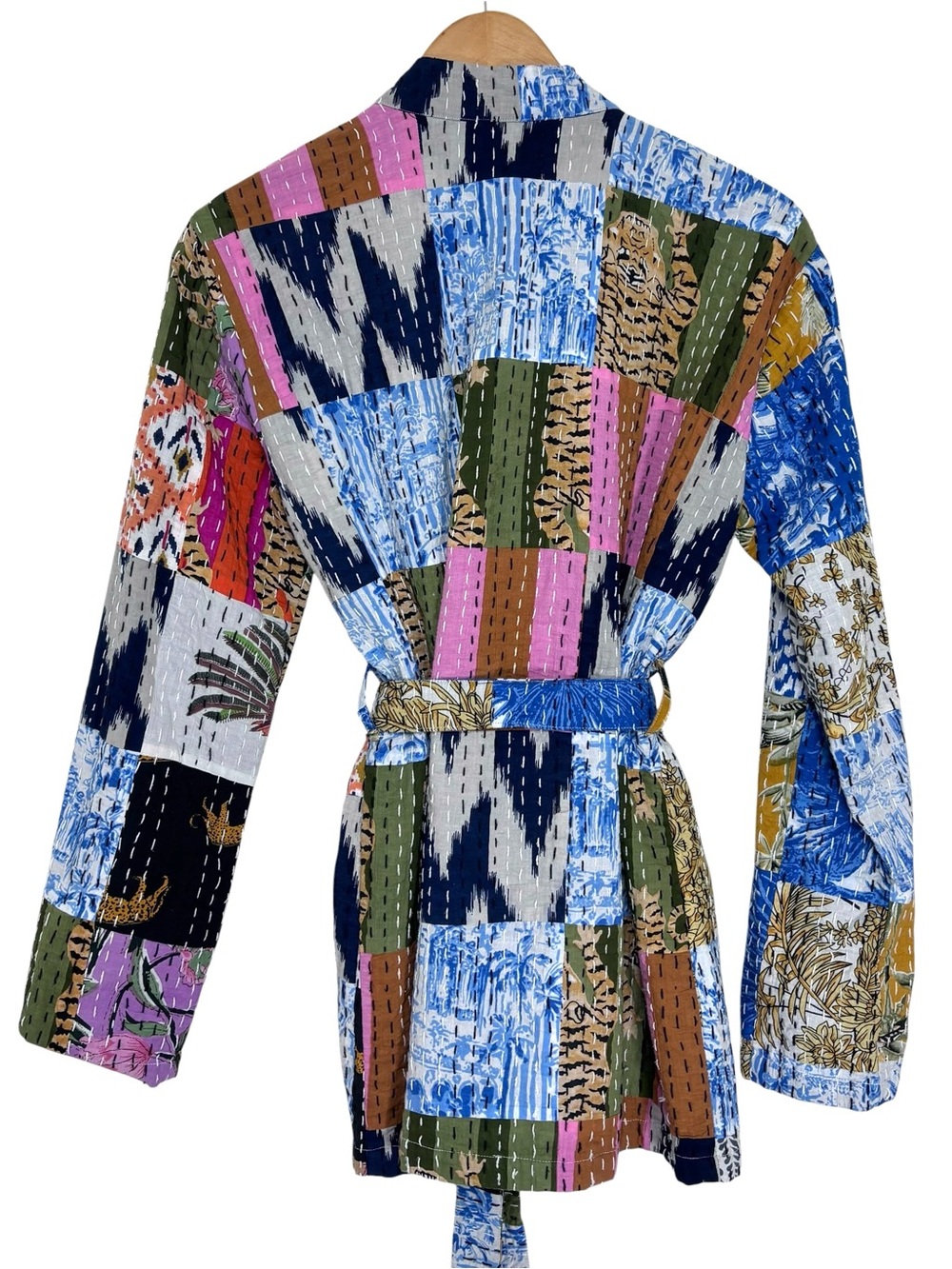 Handmade Kantha Patchwork Tie Waist Jacket Size Medium (Estimated) - Picture 4 of 9